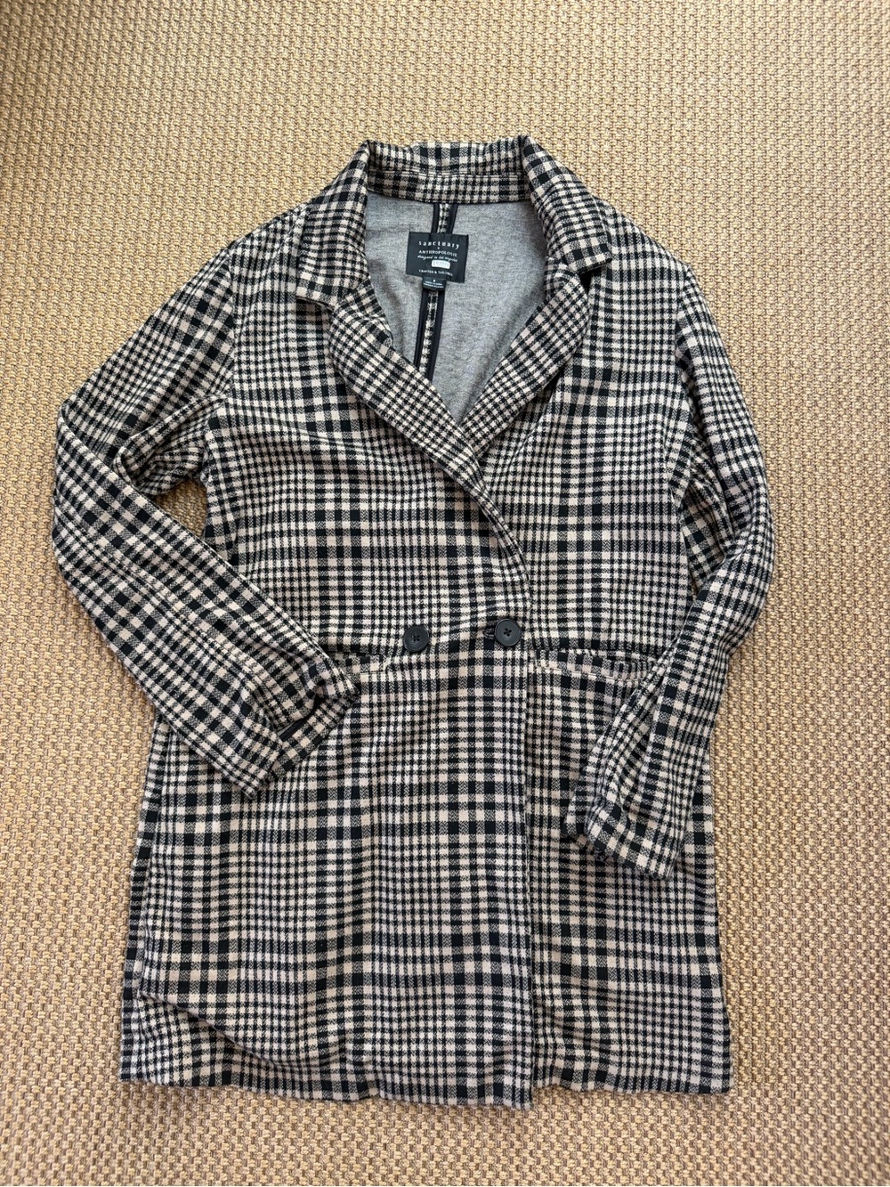 Anthropologie Black & Cream Plaid Double-Button Blazer